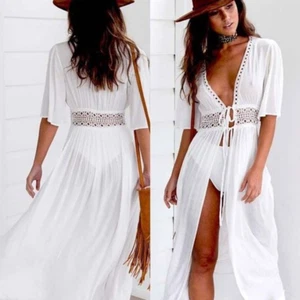 Spring and Summer New Sexy Lace Lace Up Long Shawl Coat Beach Bikini Smock Women - Picture 1 of 6