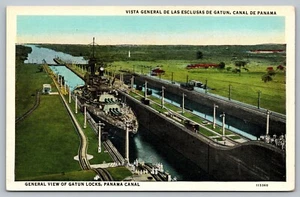 Postcard Gatun Locks Panama Canal U.S. Navy Ship Military - Picture 1 of 2