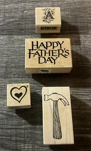 Lot (4) A Happy Fathers Day Heart Hammer Wooden Rubber Stamps Made In USA - Picture 1 of 10