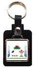 Rugby Wales Sport Black Leather Square Key Fob In A Velvet Gift Bag