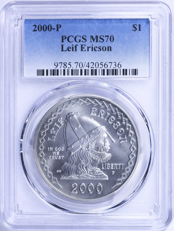 2000-P Leif Ericson Silver Dollar Commemorative - PCGS MS-70 - Mint State 70 - Image 1 of 4
