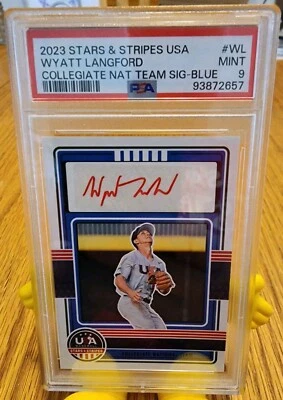 2023 S&S Blue Wyatt Langford Red Auto PSA 9 Rangers + Chrome Update Raywave RC - Image 1 of 4