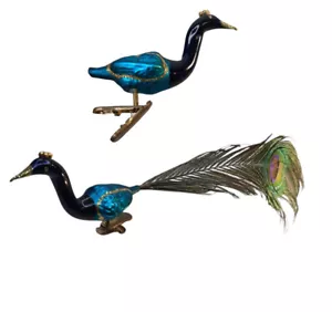 PFAU Clip auf Ornament lang 10" Feder Krone grün blau elegant - Bild 1 von 12