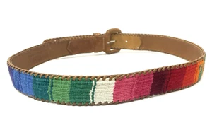 Cinturón Vintage Cuero y Tejido 100% Algodón Guatemala M 30-32 Multicolor Fiesta - Imagen 1 de 13