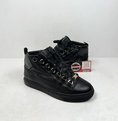 Size 37EU/7W - Balenciaga Arena Black Leather Mid Top Sneakers🤍 RETAIL $600 - Image 1 of 4