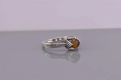 Conjunto de anillo de plata de ley con garras de guijarros ojo de tigre 925 talla: 7 Foto 1 de 4