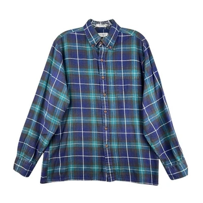 Camisa masculina de flanela grande Arrow Sport azul verde xadrez manga longa botão para cima - Imagem 1 de 3