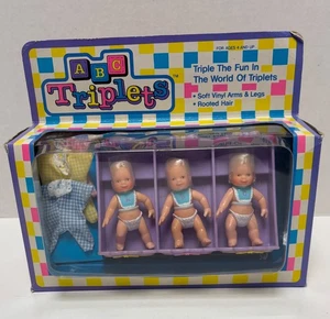 Vintage 1988 Tara Toys ABC TRIPLETS Mini Dolls, Purple Bed, NEU - OVP - Bild 1 von 5