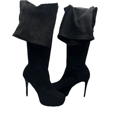 NUEVAS Botas Thalia Sodi Negras Gamuza Tacón Sobre la Rodilla Talla 7 1/2 Foto 1 de 4