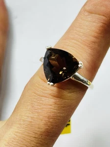 TJC Silber und Rauchquarz Solitär Ring UK Größe Q Neu mit Etikett - Bild 1 von 5