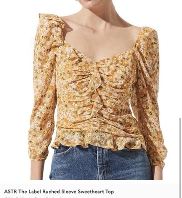 Top para mujer ASTR The Label amarillo floral acanalado mangas largas Cottagecore M nuevo con etiquetas Foto 1 de 4