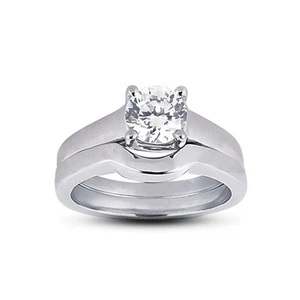 Juego de anillos de compromiso clásicos de 14 k de diamantes naturales redondos de 1,13 quilates F/SI2 - Imagen 1 de 4