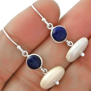 Natürliche Süßwasserperlen & Lapis 925 Sterling Silber Ohrringe Schmuck E-1012 - Bild 1 von 5