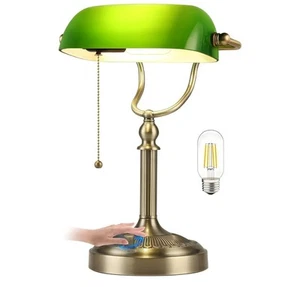 Lámpara de escritorio Newrays de vidrio verde para banqueros, lámpara de mesa regulable continua enchufable... - Imagen 1 de 5