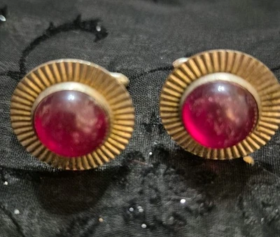 Gemelos vintage plateados piedra roja Foto 1 de 3
