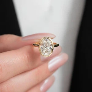 3 CT Oval Cut Diamond Lab Created Engagement Ring,Bezel Set in 14K Yellow Gold - Picture 1 of 5