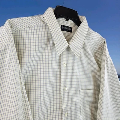 Gitman Bros Dress Shirt Cream / Blue Check Size 18 / 36 French Cuff Never Worn - Image 1 of 4