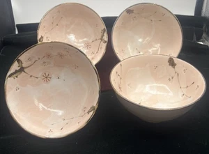 Vintage rosa & braun Shino Kafuh japanische Keramik Schüssel Kirschblüten 4er Set - Bild 1 von 9