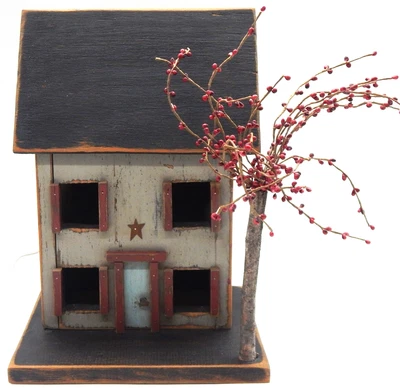 Primitive Wooden Large Painted Farm Saltbox Country Rustic Lighted 15" T House - Image 1 of 4