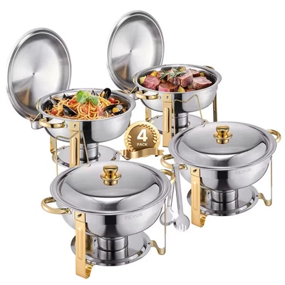 SET BUFFET 4 PEZZI ACCIAIO INOX SCALDAVIVANDE PROFESSIONARE PER CATERING BANCHET - Immagine 1 di 4
