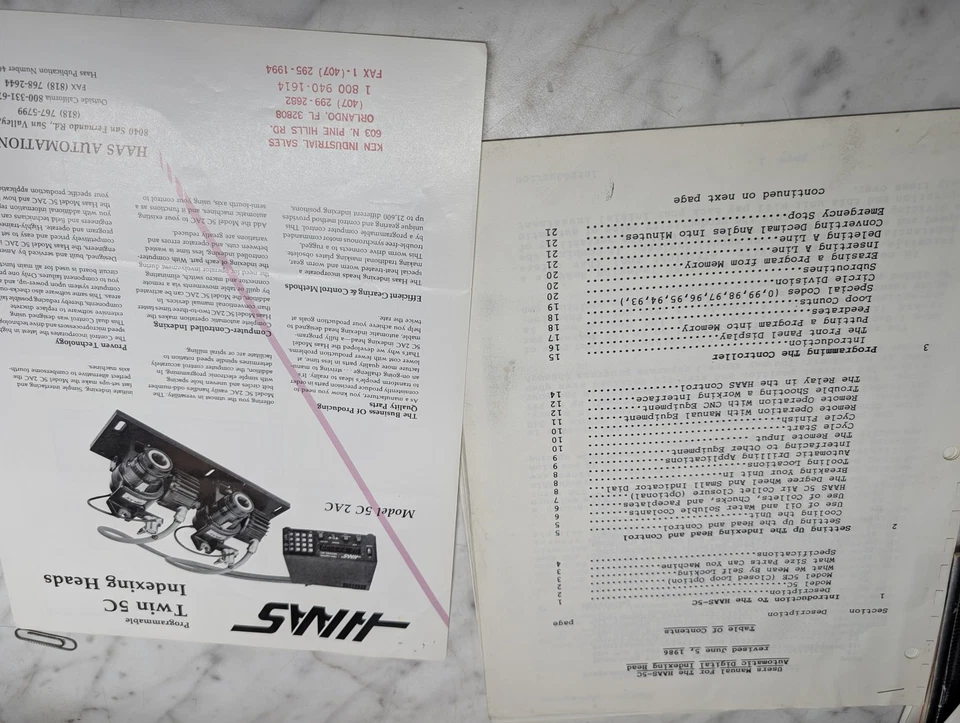 HAAS USERS MANUAL 5-C AUTOMATIC DIGITAL INDEXING HEAD INFORMATION BROCHURE - Image 1 of 1