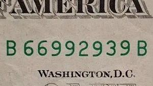 66 99 29 39 einzigartige/ausgefallene Seriennummer 1 $ One Dollar Schein zirkuliert aber schön - Bild 1 von 3