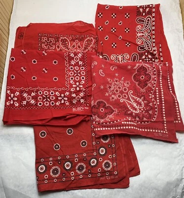 Lote De Colección De 5 Bandanas Trompa De Elefante Arriba/Abajo Color Rápido Rojo RN 13960 15582 EE. UU. Foto 1 de 4
