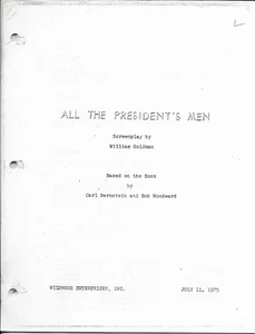 ALL THE PRESIDENT'S MEN movie script reproduction Robert Redford, Dustin Hoffman - Imagen 1 de 1