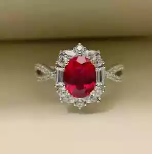 4.60 Ct Oval Natural Ruby & Diamond Ring 14K Solid White Gold Size 7 - Picture 1 of 9