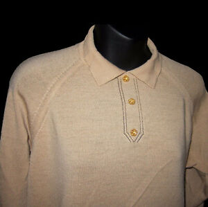 Vtg Murray Brothers Sweater XL Scottish Woollens Hawick Tan Faux Placket Raglan