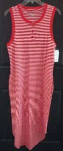 Womens Long Sleeveless Dress Time and Tru M (8/10) New Red White Striped - Picture 1 of 8