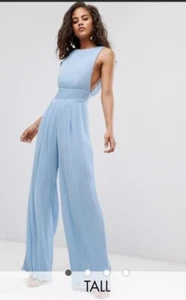 BNWT Missguided Tall Ladies baby blue Pleated party/ casual Jumpsuit size 4 - Picture 1 of 9
