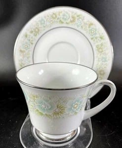Noritake Paula Green Floral Platinum Trim Cup & Saucer 2158 1970-1982 retired - Picture 1 of 7