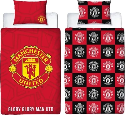 MANCHESTER UNITED FC CREST SINGLE DUVET COVER SET RED FOOTBALL BEDDING MAN UTD - Image 1 of 4