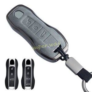 Metal Leather Car Key Case Fob Keychain For Porsche 911 Taycan Cayenne Panamera - Picture 1 of 11