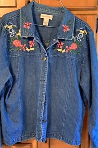 Gorgeous Vtg Embroidered Denim Jacket "Bechamel" Floral Fall Shacket  LRG - Picture 1 of 6