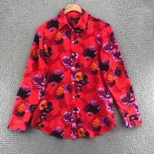 Banana Republic Blouse Women Extra Small Dillon Red Floral Button Collar Chiffon - Picture 1 of 9