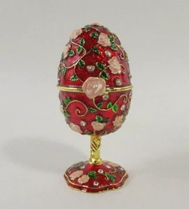 Schmuckei Spieluhr Musik Schmuckdose Ei Emaille rot Rosen Zauberflöte - Bild 1 von 6