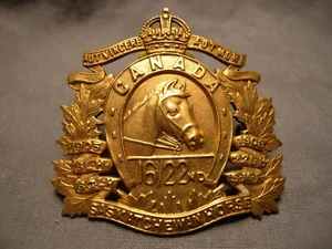 16th / 22nd SASKATCHEWAN HORSE WWII OFFICER CAP BADGE 1939 C.28 SASK 16/22 GILT  - Picture 1 of 10