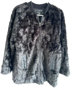 Forever 21 Womens Full Zip Faux Fur Coat Jacket Sz L Black READ - Picture 1 of 7