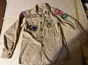 Boy Scouts Of America Shirt Sz 16 with Patches Cat 595 poly/cotton Transaltantic - Picture 1 of 10