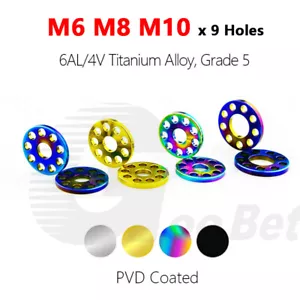 M6 M8 M10 Titanium Washer Drilled 9 Hole 20mm 23mm for Motorcycle Tuning Grade 5 - Picture 1 of 17