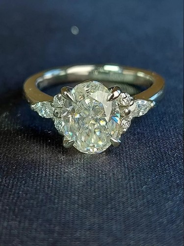 Women 2.30 CTW Oval Cut Moissanite Wedding Engagement Ring 14K White Gold Plated