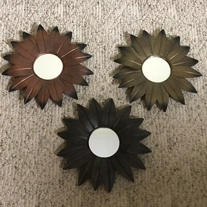 Flower Wall Mirrors Tin Metal Wall Art Decor Wall Hangers Set Of 3 Different 10" - Picture 1 of 12