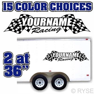 36" Custom Your Name Race Flag Trailer Decal MX ATV Motocross Go Kart SX Team - Picture 1 of 5