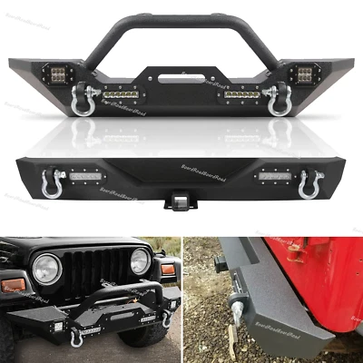 Front/Rear Bumper w/ Lights & D-Rings Winch Plate Fits 87-06 Jeep Wrangler TJ YJ - Image 1 of 4