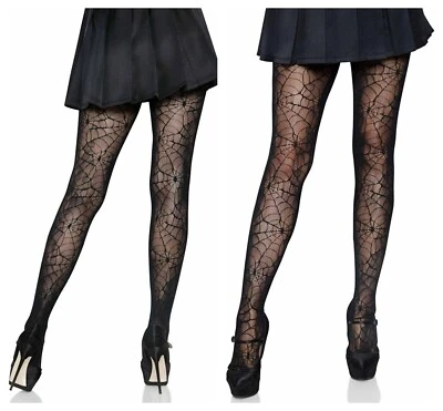 Spider Lace Web Tights Sexy Halloween Goth Punk Black Pantyhose NEW - Image 1 of 4