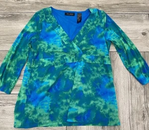 Access a Liz Claiborne Company Size Large Green & Blue Career Top - Picture 1 of 6