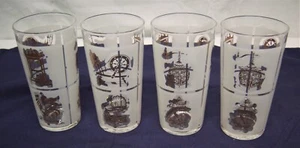 Vtg 4 MCM Swanky Style Gold & Frosted Tumbler Glasses Country Farmhouse 5.25"T - Picture 1 of 7