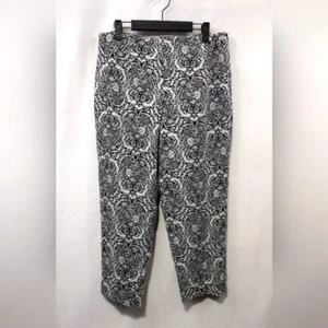 Allison Taylor 100% Linen Floral Crop Pants Womens 8 White Black Boho Retro 90s - Picture 1 of 10